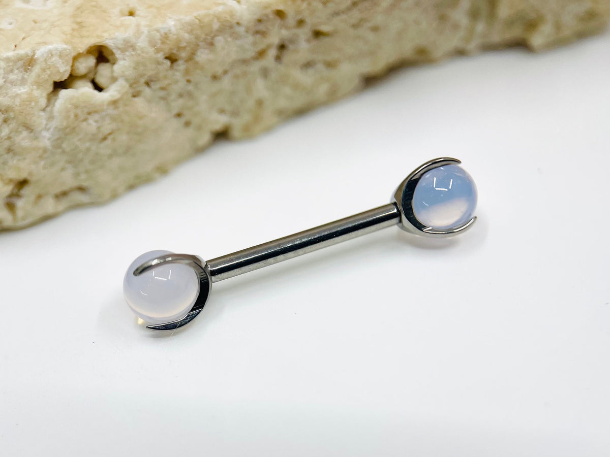 Implant Grade Titanium Natural Pink Opalite Stone Nipple Barbell, Internally Threaded Titanium Nipple Jewelry