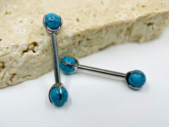 Implant Grade Titanium Natural Turquoise Stone Nipple Barbell, Internally Threaded Titanium Nipple Jewelry