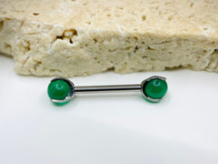 Implant Grade Titanium Natural Jade Stone Nipple Barbell, Internally Threaded Titanium, Nipple Jewelry, Nipple Piercings