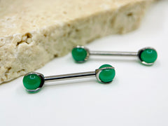 Implant Grade Titanium Natural Jade Stone Nipple Barbell, Internally Threaded Titanium, Nipple Jewelry, Nipple Piercings