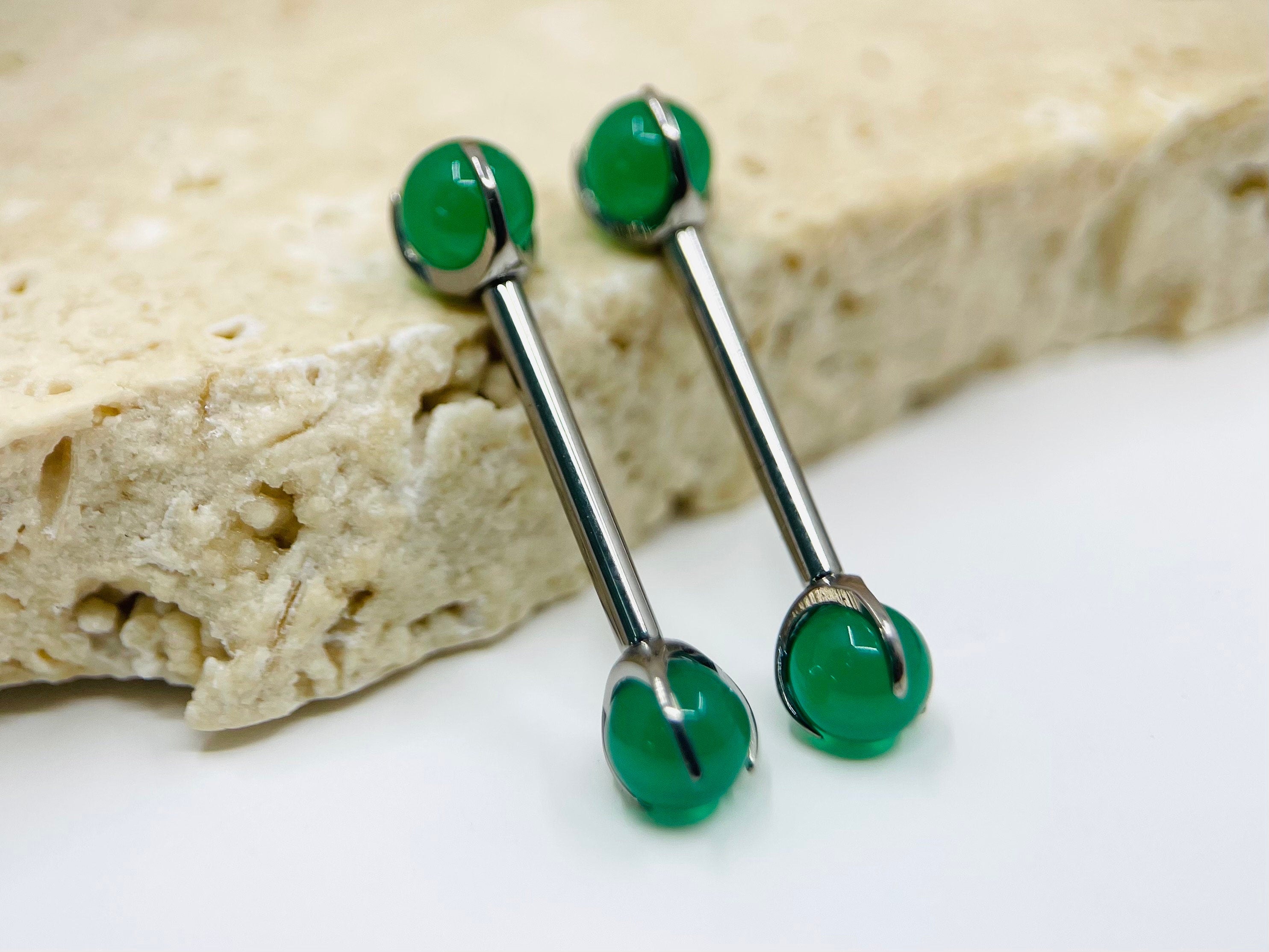 Implant Grade Titanium Natural Jade Stone Nipple Barbell, Internally Threaded Titanium, Nipple Jewelry, Nipple Piercings