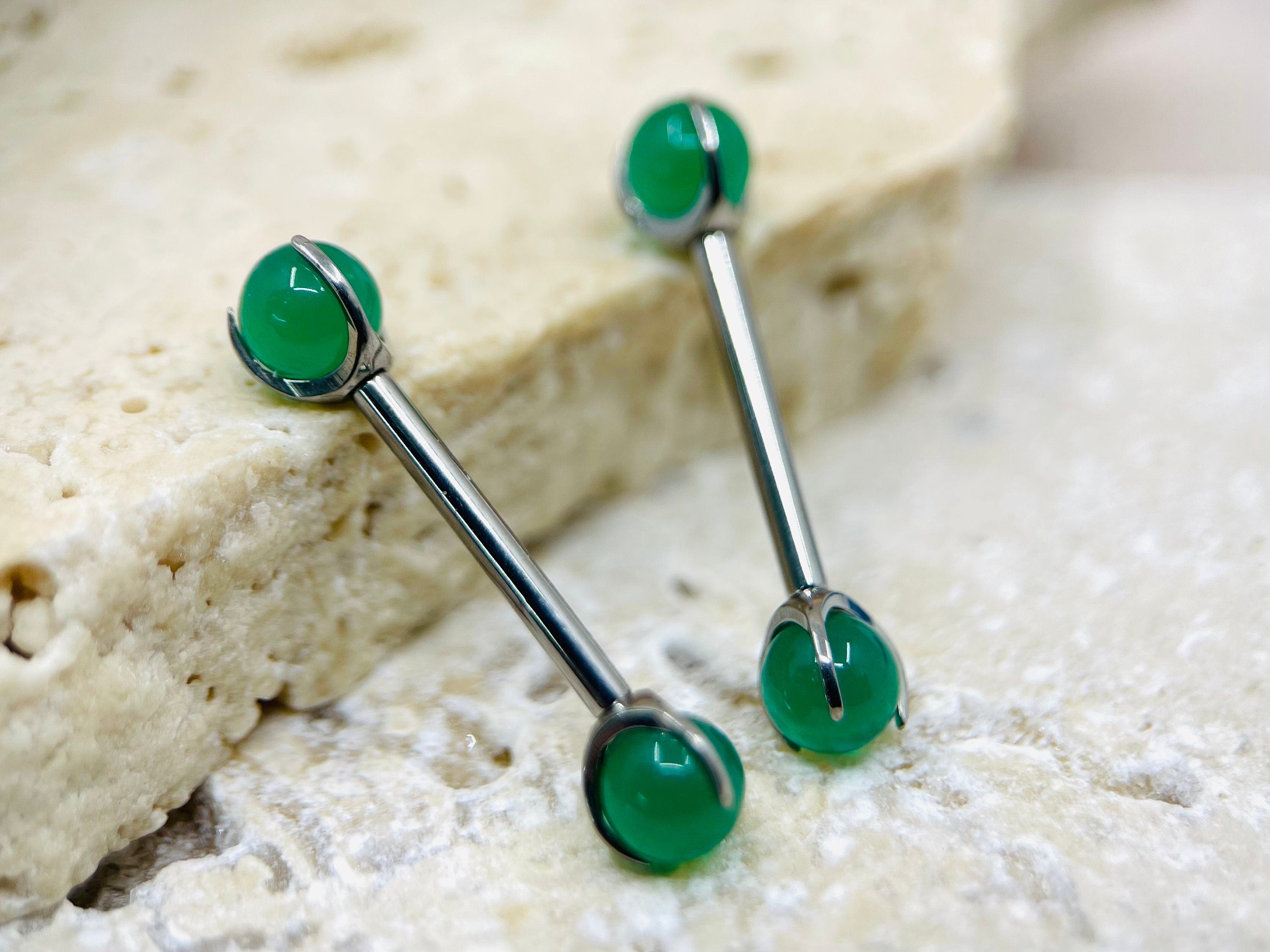 Implant Grade Titanium Natural Jade Stone Nipple Barbell, Internally Threaded Titanium, Nipple Jewelry, Nipple Piercings