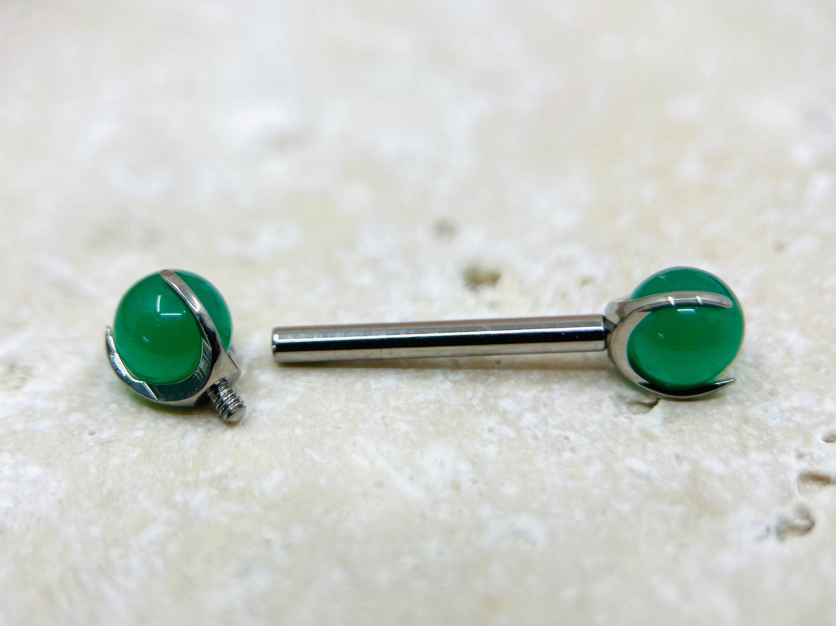 Implant Grade Titanium Natural Jade Stone Nipple Barbell, Internally Threaded Titanium, Nipple Jewelry, Nipple Piercings