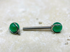 Implant Grade Titanium Natural Jade Stone Nipple Barbell, Internally Threaded Titanium, Nipple Jewelry, Nipple Piercings