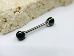 Black Obsidian Stone Titanium Nipple Barbell • Internally Threaded Titanium Nipple Jewelry • Nipple Piercing