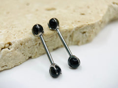 Black Obsidian Stone Titanium Nipple Barbell • Internally Threaded Titanium Nipple Jewelry • Nipple Piercing