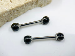 Black Obsidian Stone Titanium Nipple Barbell • Internally Threaded Titanium Nipple Jewelry • Nipple Piercing