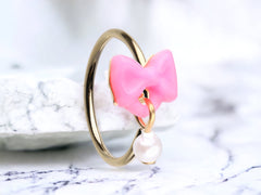 20G Bendable Pink Bow Dangling Pearl Nose Hoop Ring • Nose Ring