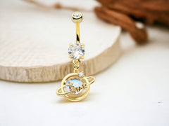 14G Gold Planet and Stars Dangling Belly Button Ring