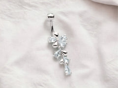 Silver Vine & Teardrop Dangling Belly Button Ring Piercing, Navel Ring, Dangling Heart Charm Belly Ring