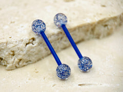 Blue Glitter Bioxflex Nipple Barbells, Metal Free Flexible Nipple Barbells, Nipple Jewelry, Nipple Piercing