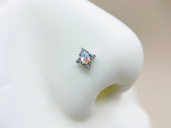 20G Silver Multicolor Gem L Shape Nose Stud