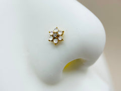 20G Gold White Opal Flower Nose Stud