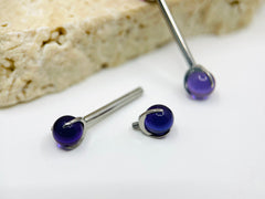 Implant Grade Titanium Natural Amethyst Stone Nipple Barbell, Internally Threaded Titanium Nipple Jewelry