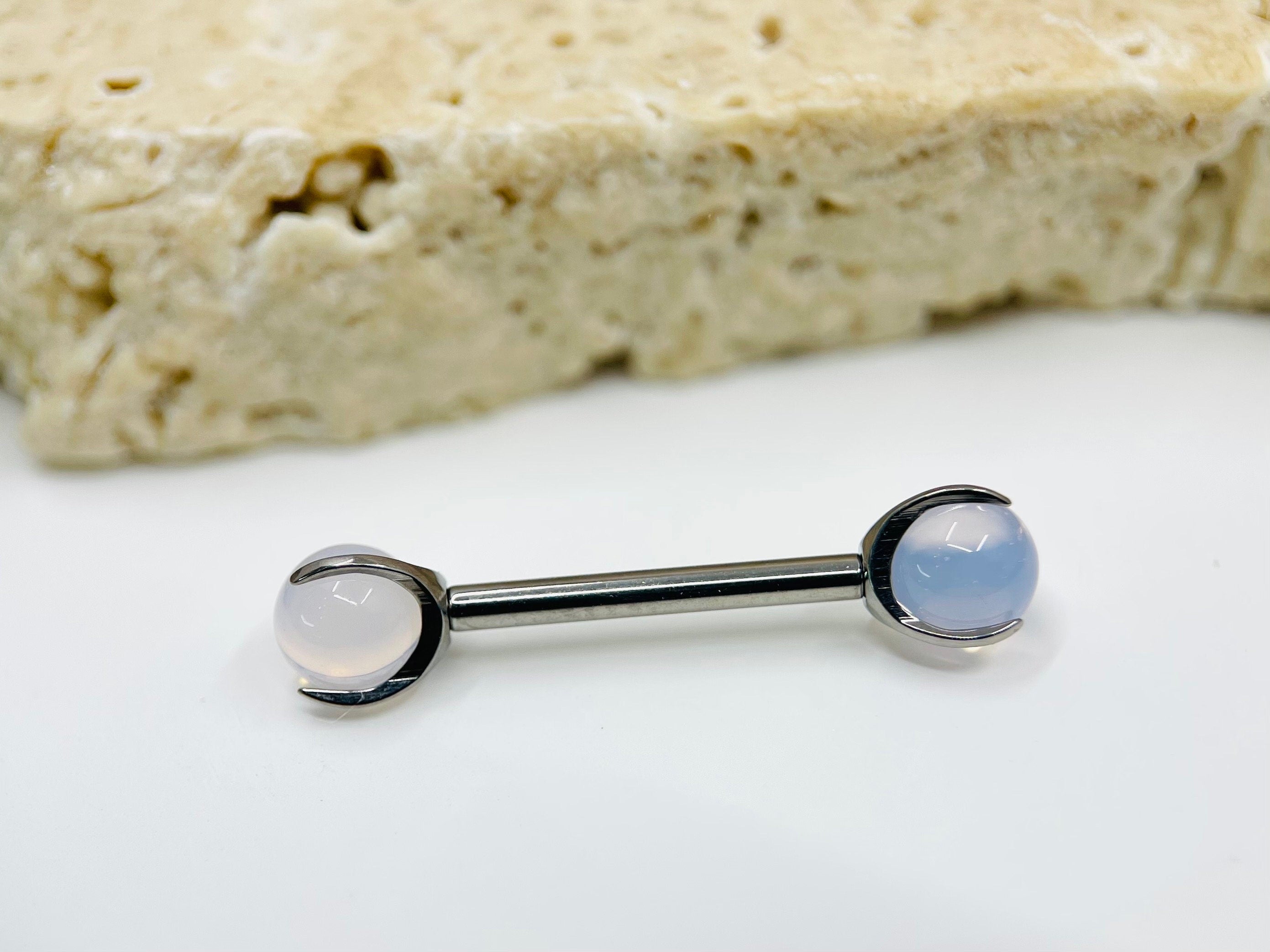 Implant Grade Titanium Natural Pink Opalite Stone Nipple Barbell, Internally Threaded Titanium Nipple Jewelry