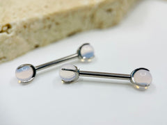 Implant Grade Titanium Natural Pink Opalite Stone Nipple Barbell, Internally Threaded Titanium Nipple Jewelry