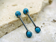 Implant Grade Titanium Natural Turquoise Stone Nipple Barbell, Internally Threaded Titanium Nipple Jewelry