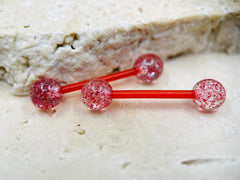 Red Glitter Bioxflex Nipple Barbells, Metal Free Flexible Nipple Barbells, Nipple Jewelry, Nipple Piercing