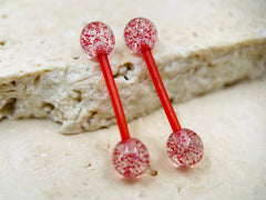 Red Glitter Bioxflex Nipple Barbells, Metal Free Flexible Nipple Barbells, Nipple Jewelry, Nipple Piercing