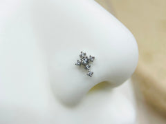 20G Cross Nose Stud, Clear Gems Nose Bone Stud, Nose Piercing