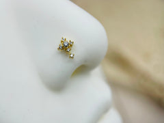 20G Gold Cross with Clear Gems Nose Bone Stud